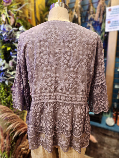 Vintage Embroidered Lace Cotton Blouse - One Size