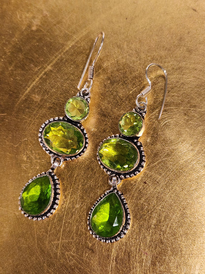 Green Gemstone Trio Dangle Earrings