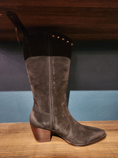 Yoli Mid Calf Western Boot - Black Suede