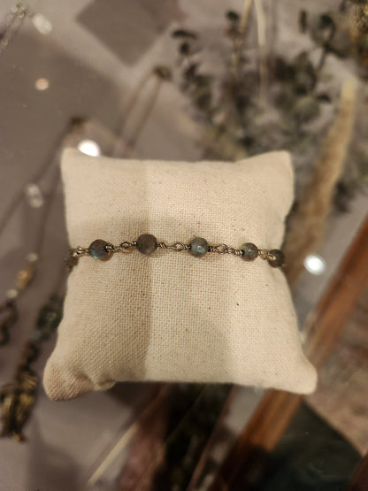 Labradorite Beaded Sterling Silver Bracelet
