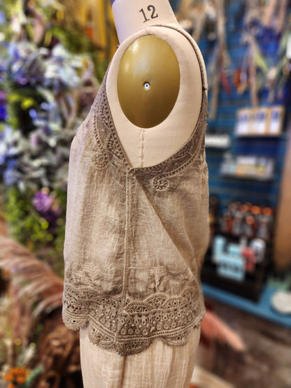 Lace Trim Camisole Stone Wash Tank