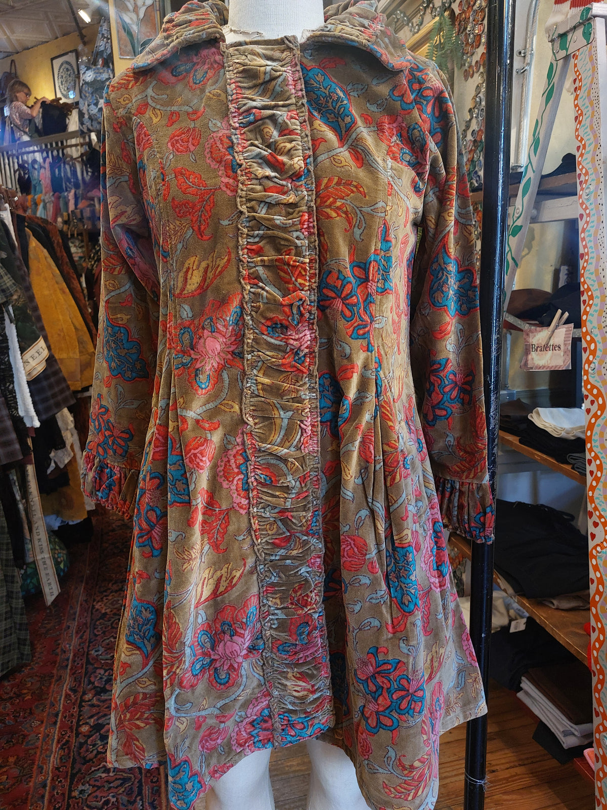 Floral Print Velvet Jacket - Brown/Olive