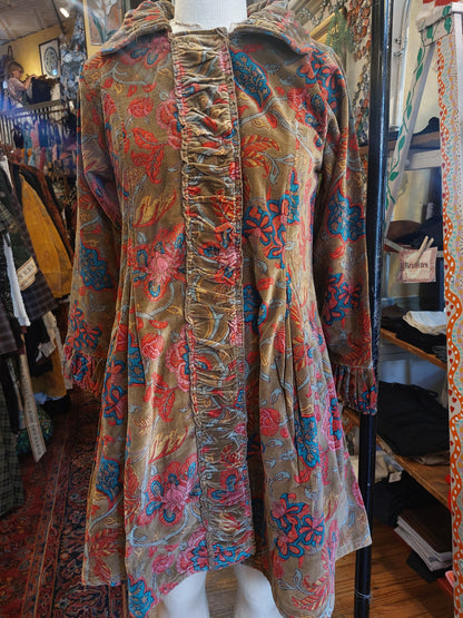 Floral Print Velvet Jacket - Brown/Olive