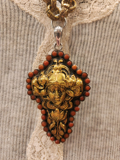 OOAK Vintage Chain with Sterling and Brass Goddess Pendant