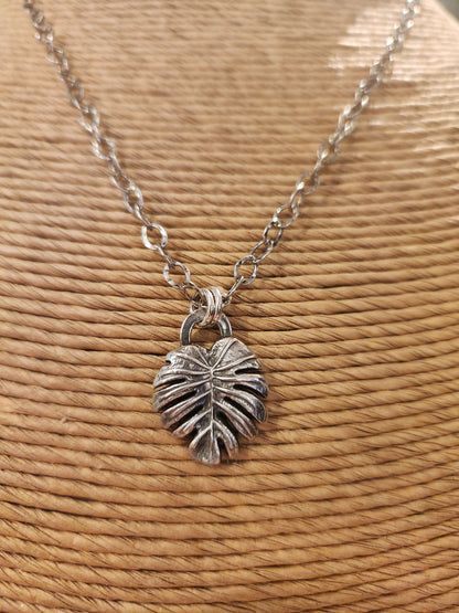 Monstera Charm Sterling Silver Necklace