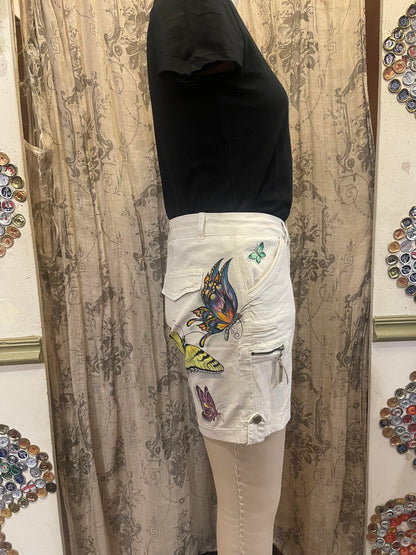 Butterfly Rolled Hem Painted Mid-Rise Shorts