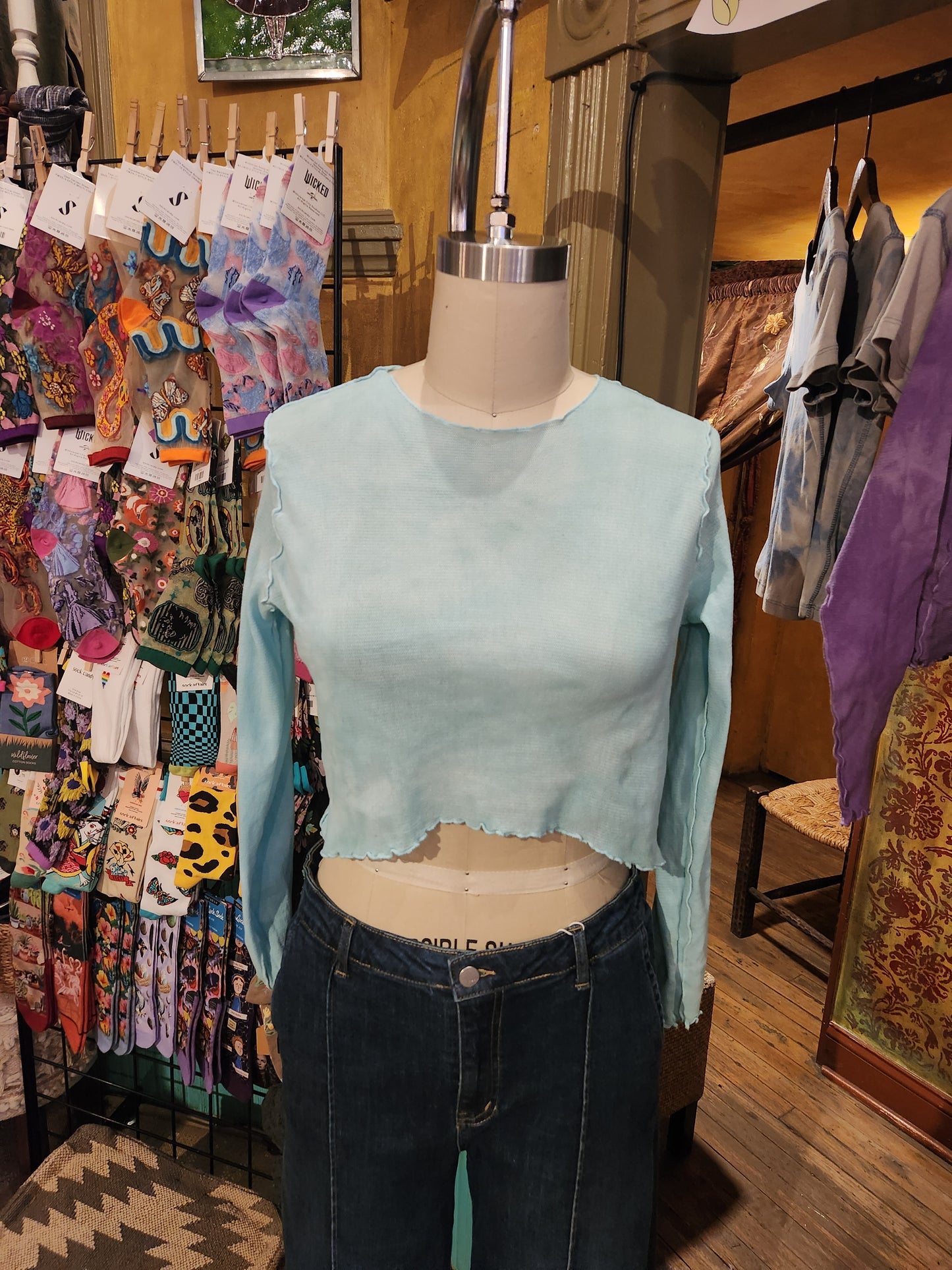 Hand Dyed 'Cutloose' Mesh Top - Blue