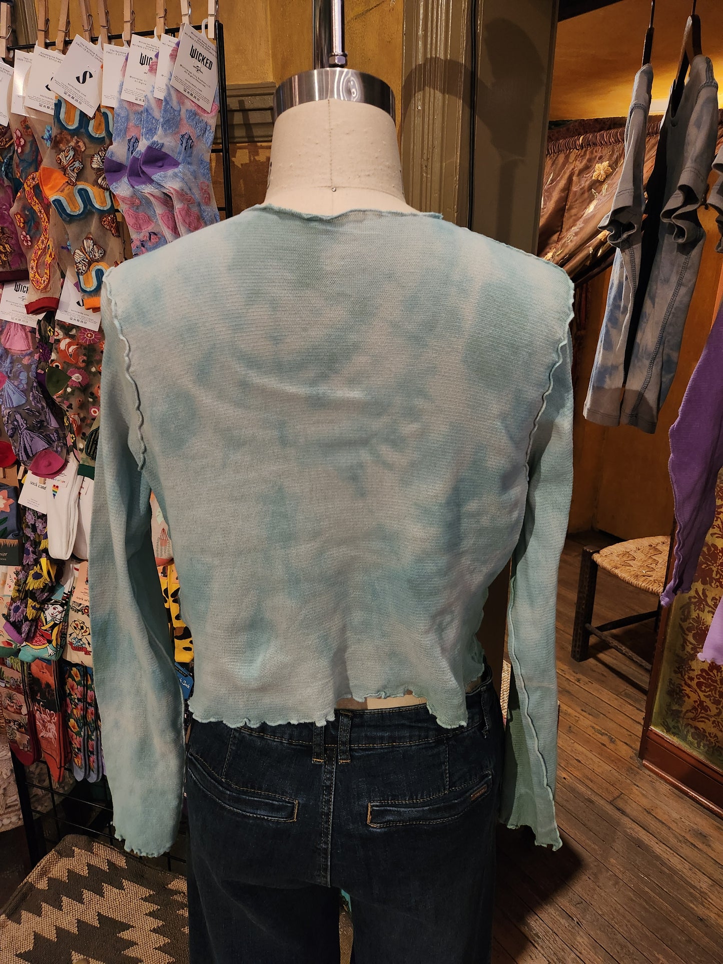 Hand Dyed 'Cutloose' Mesh Top - Blue