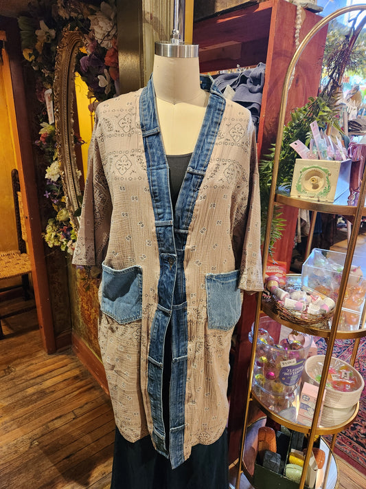 One Size Long Cardigan - Sand Bandana