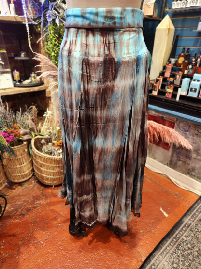 Brown/Turquoise - Tie Dye Maxi Skirt
