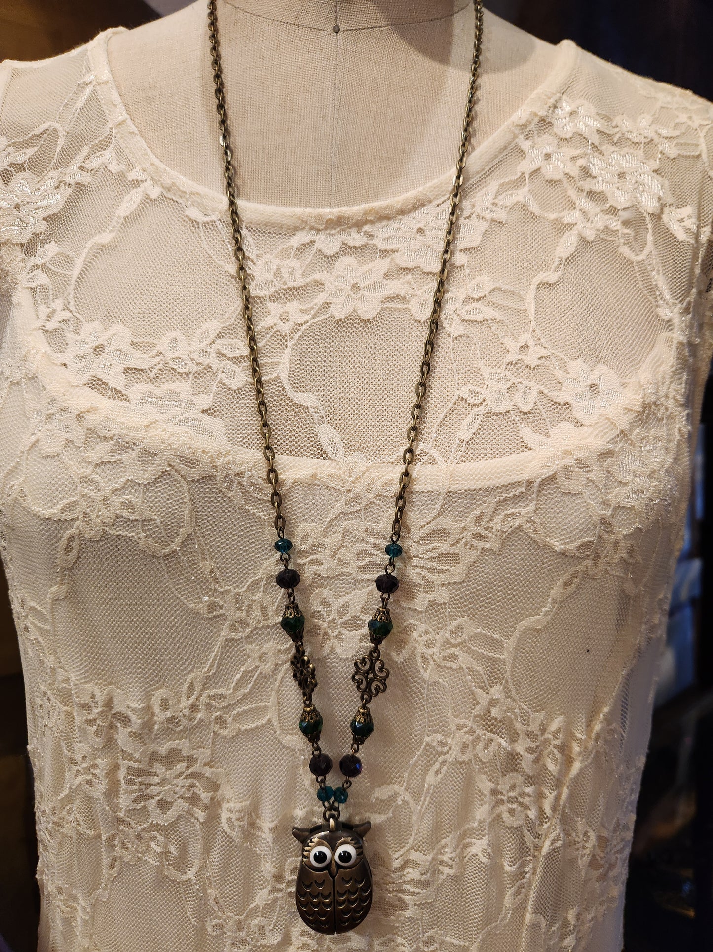 Victorian Style Pocket Watch Necklace | Owl Locket