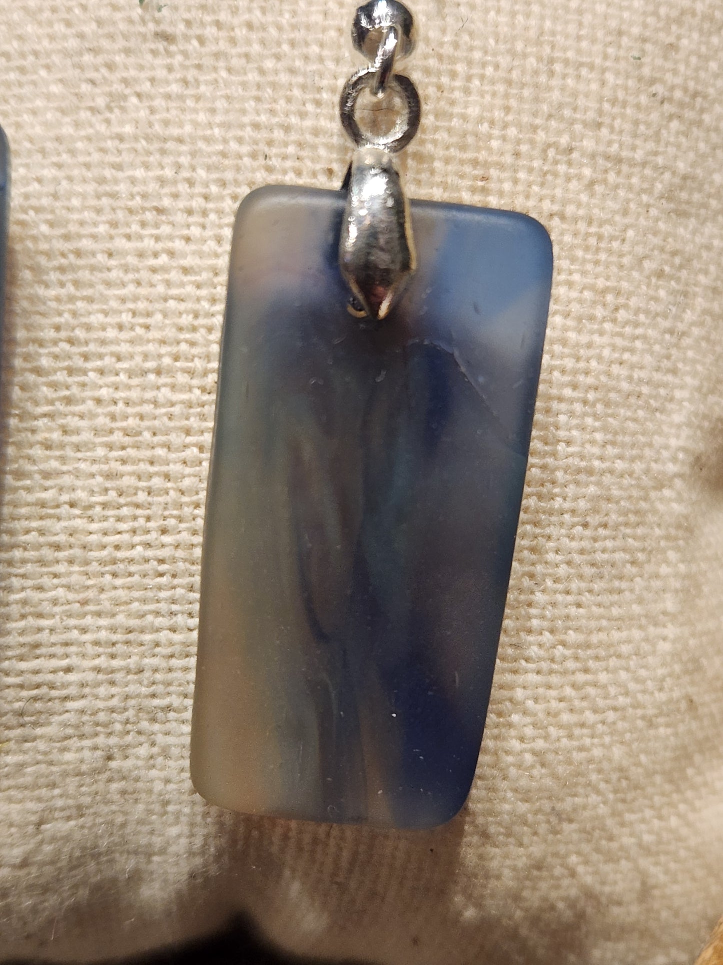 *KC-69 Rectangle SeaGlass Earrings ( blue/grey/amber)