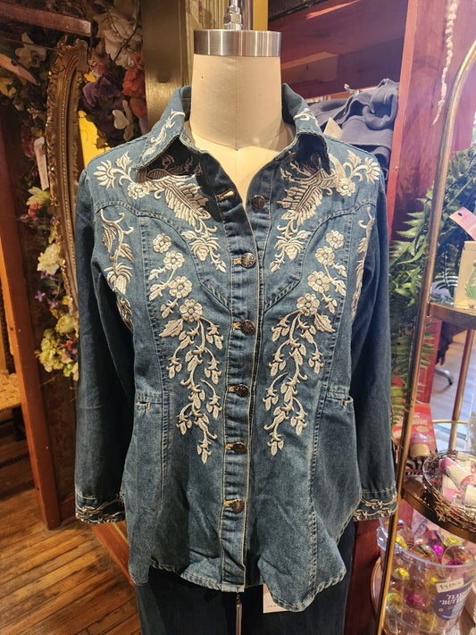 Embroidered Denim Top