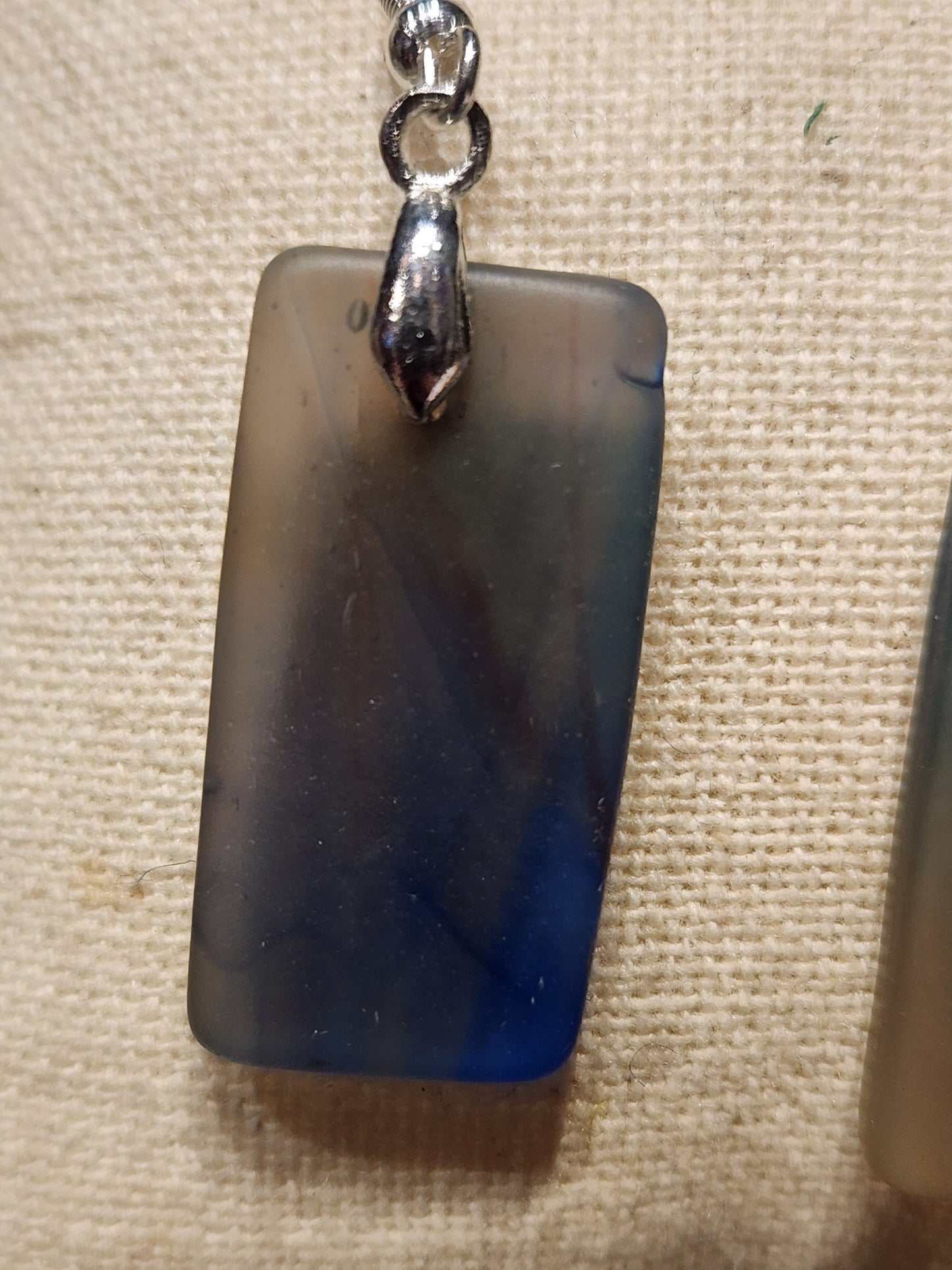 *KC-69 Rectangle SeaGlass Earrings ( blue/grey/amber)