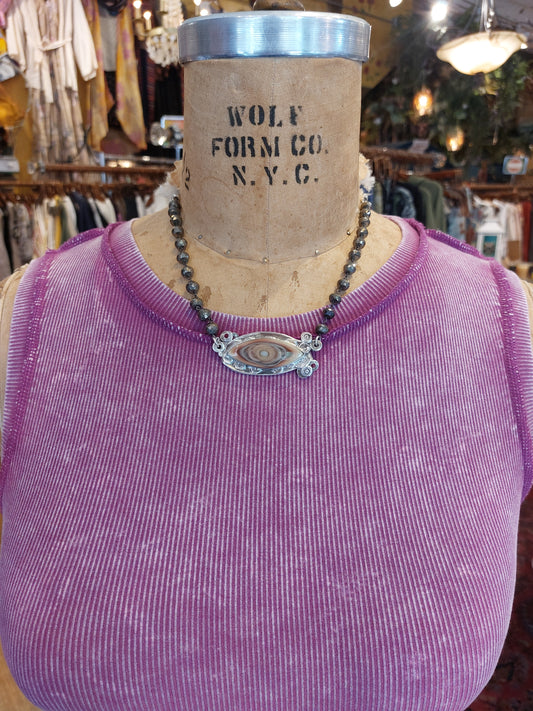 Fine Silver Imperial Jasper & Pyrite Beads Chain Necklace *425N-21