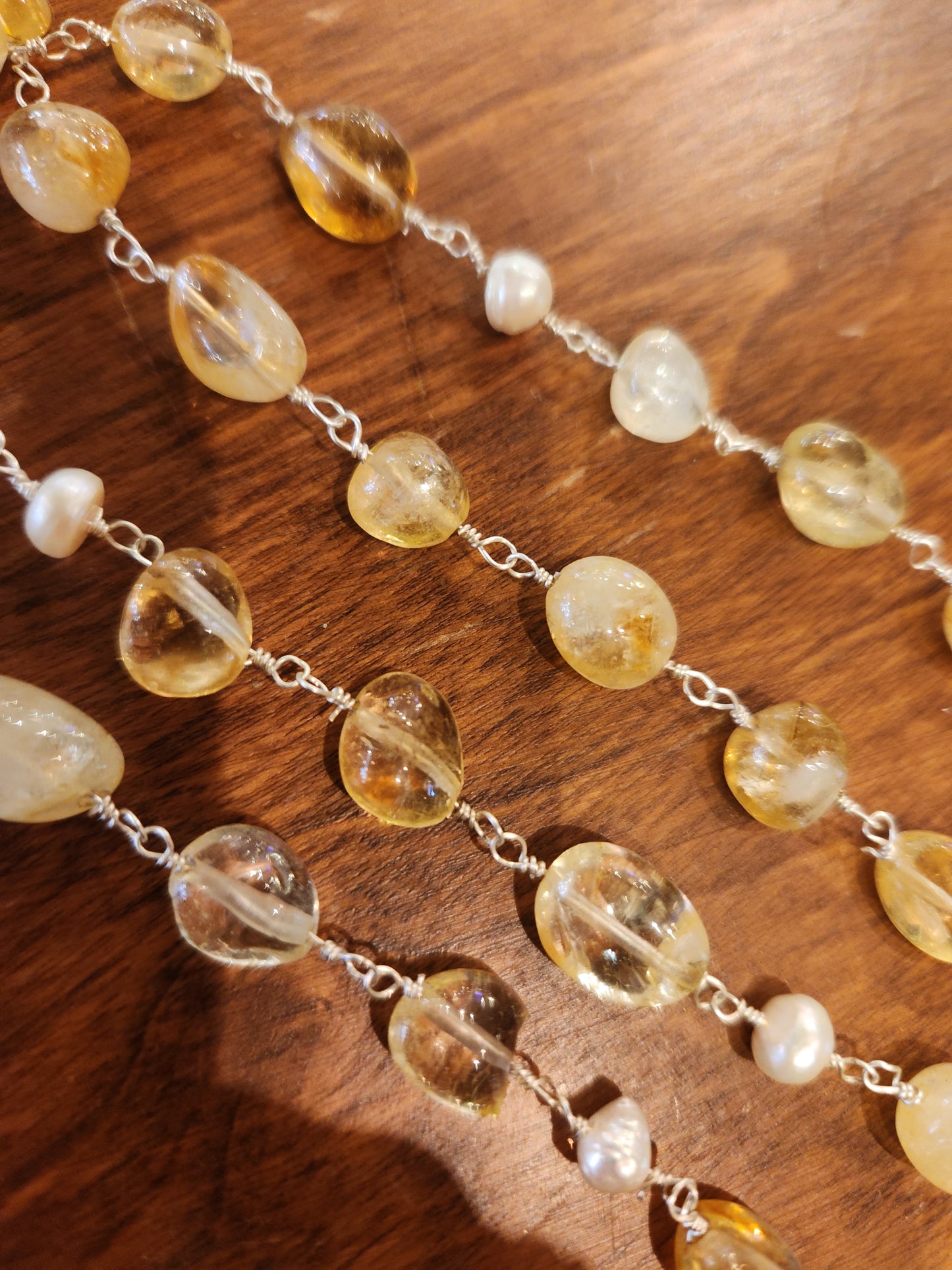 Jasper and Obsidian Pendant with Yellow Quartz Beaded Chain