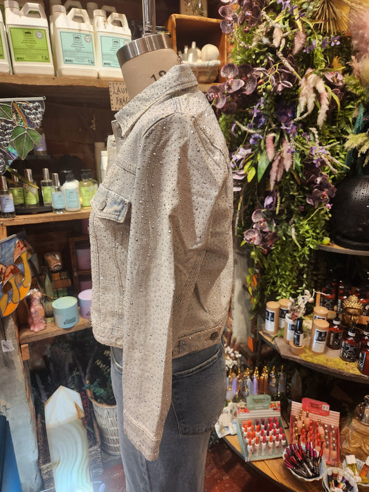 Rhinestone Embellished Light Wash Denim Jacket