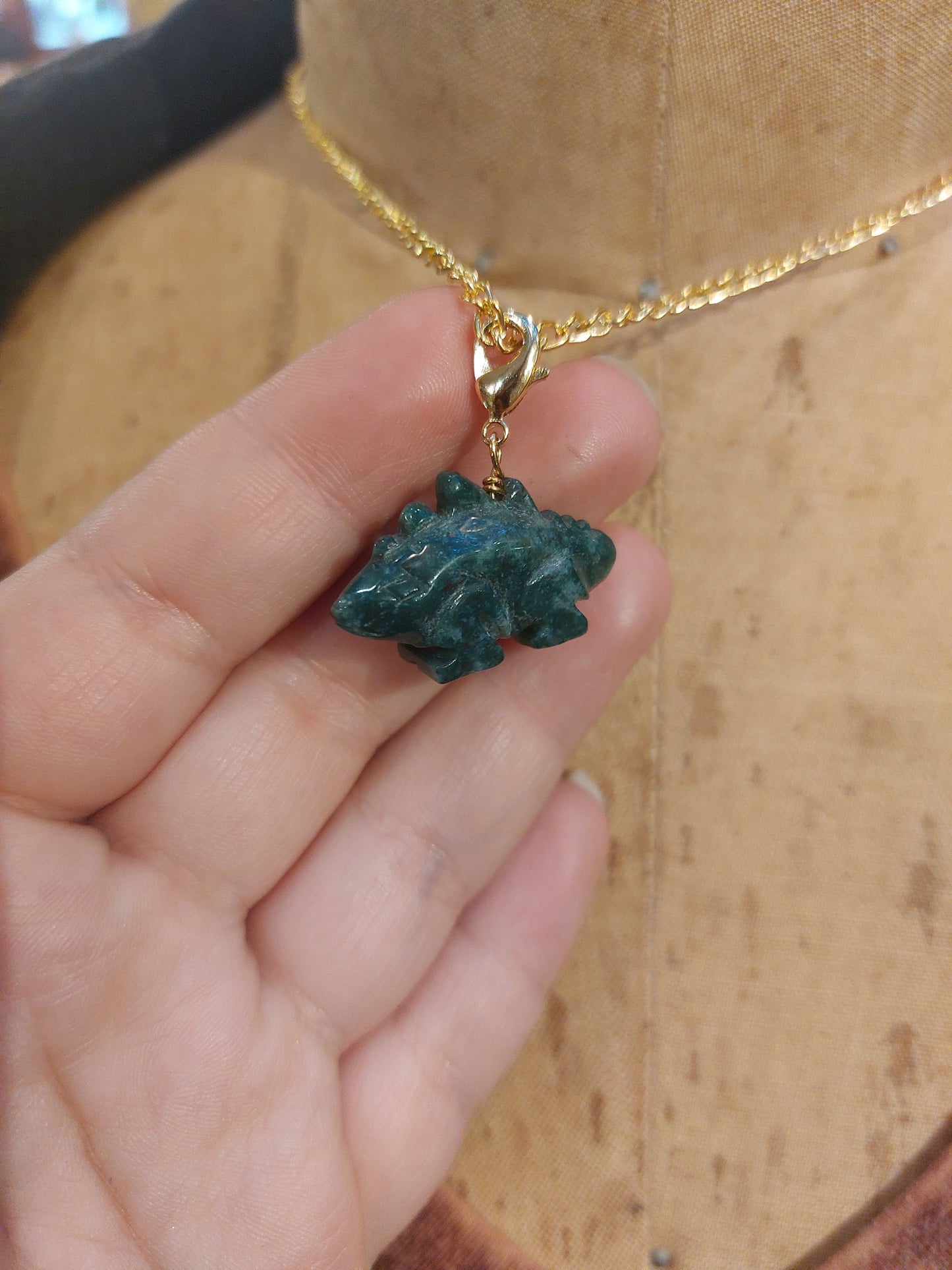 Gem Pet Charms - Aventurine Dinosaur Charm Necklace