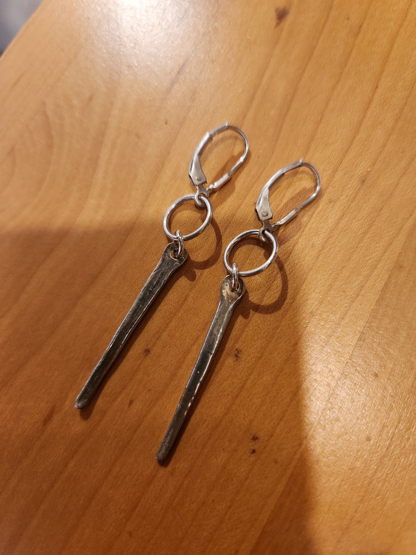 Flat Long Charm Earrings - Sterling Silver