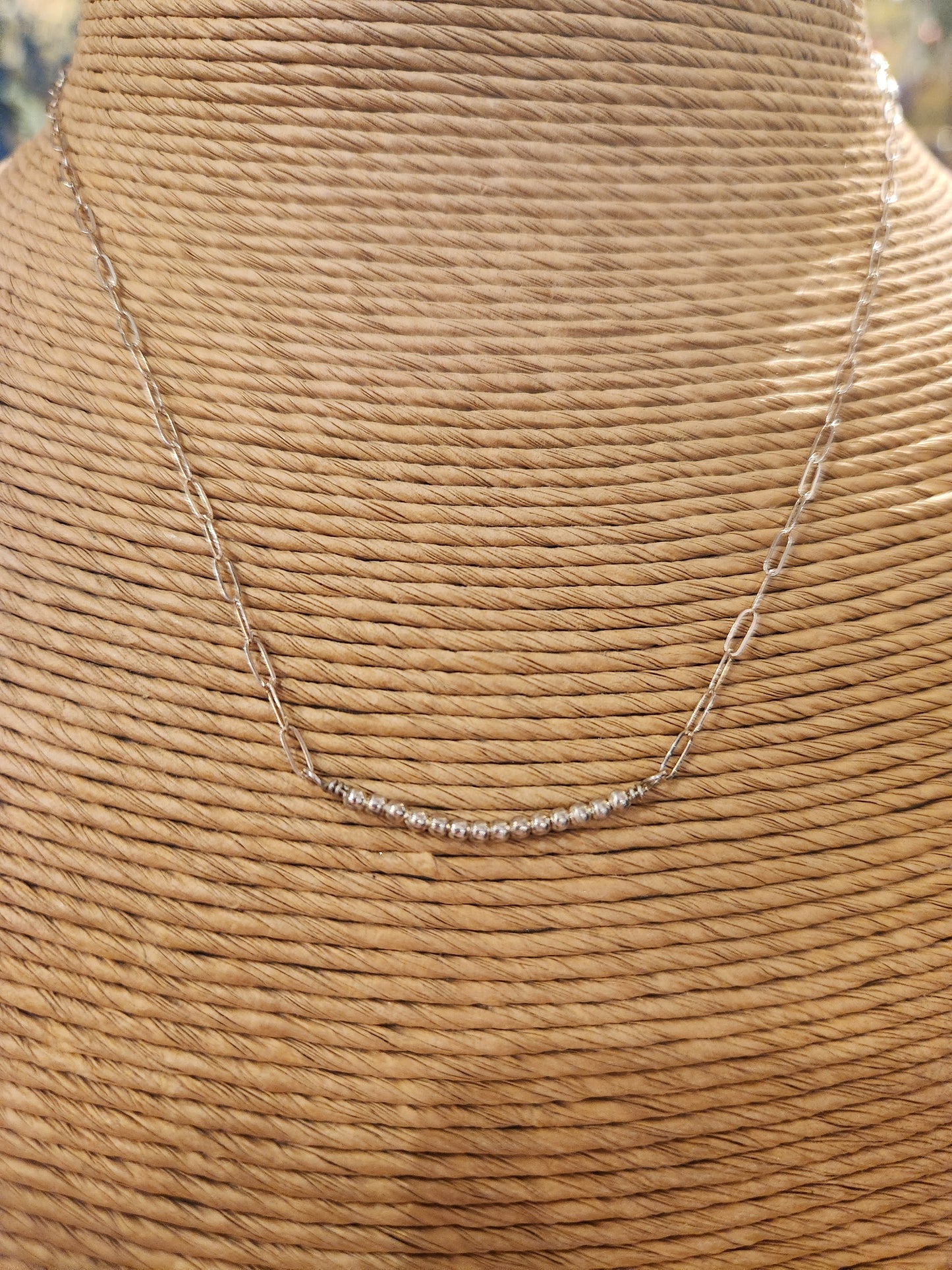 Sterling Silver Beaded Pendant - Paper Clip Chain