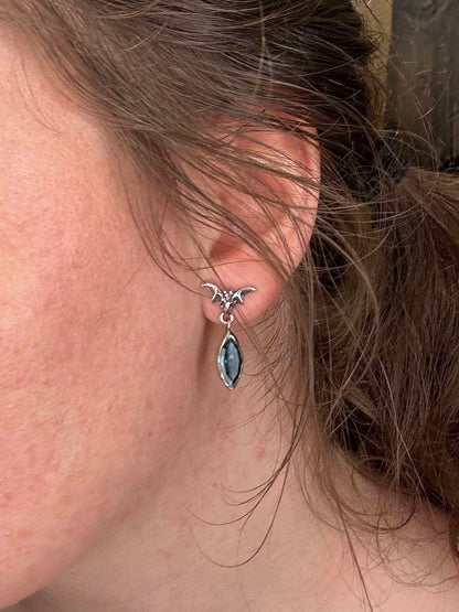 Bat Post with Blue Crystal Earrings* E237