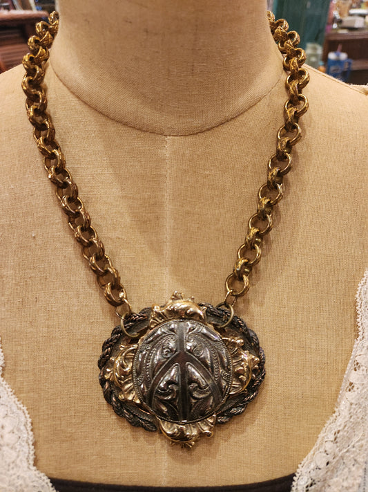 OOAK Vintage Chain with Vintage Brooch Pendant