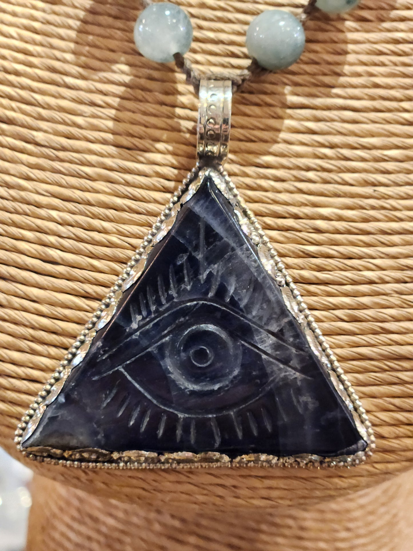 Carved Fluorite Eye Pendant
