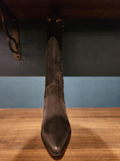 Yoli Mid Calf Western Boot - Black Suede