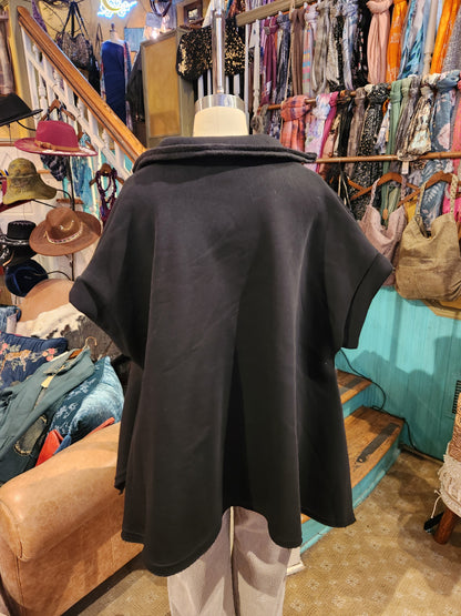 Short Sleeve Flare Hoodie - Black