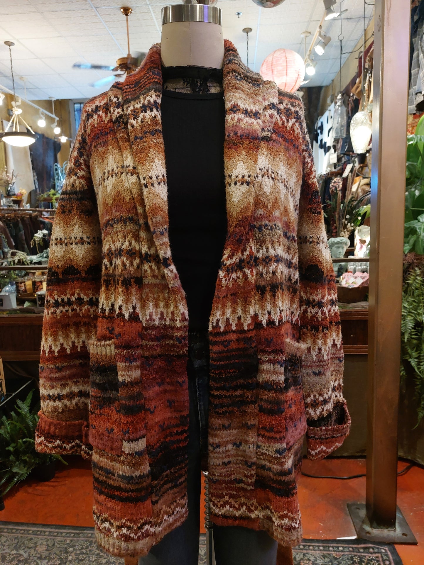 Southwest Stripe Belted Cardigan - Sunset Tones