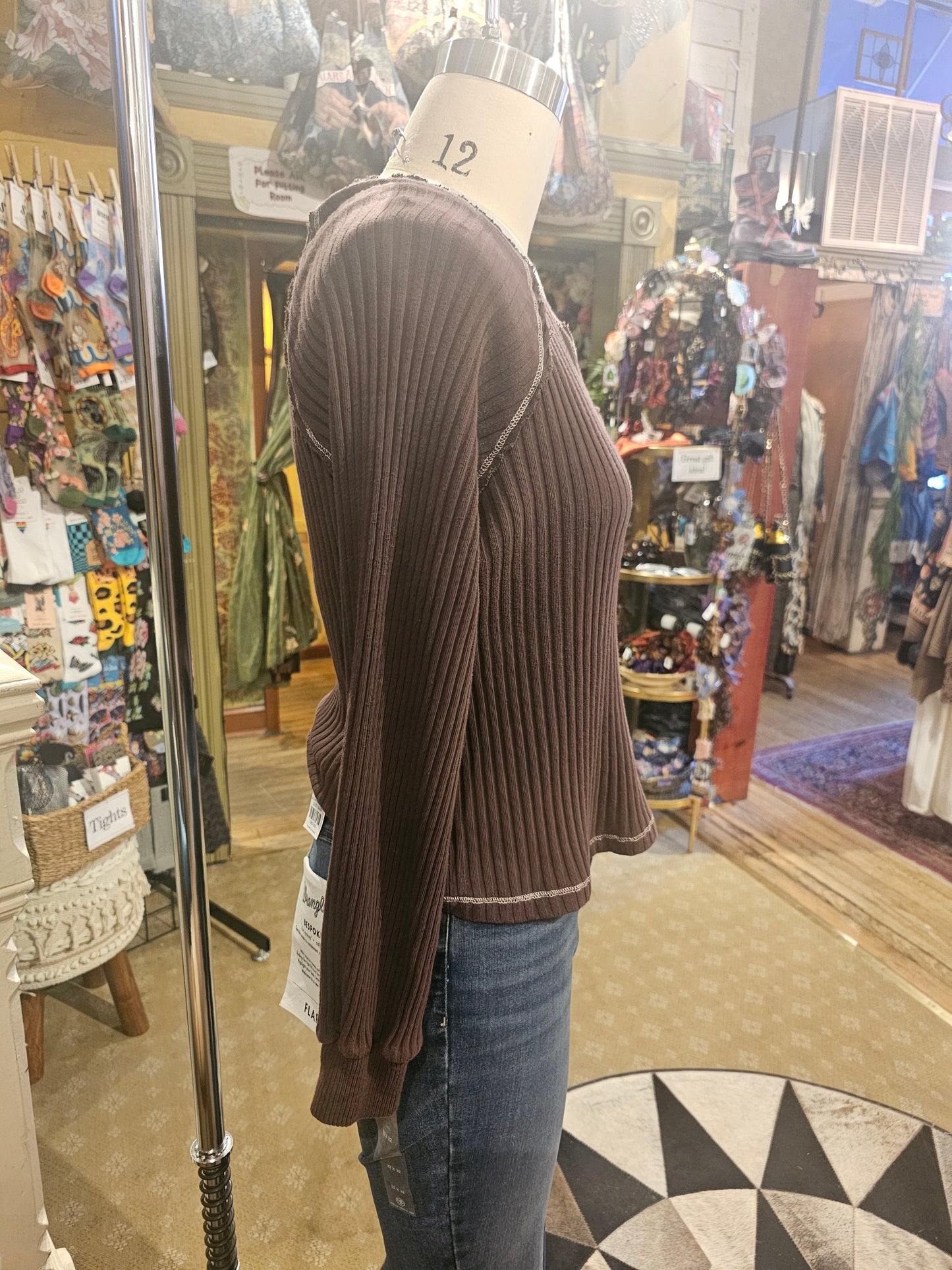 Homebody V-Neck Rib Long Sleeve - Dark Mocha