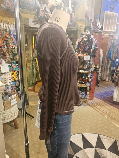 Homebody V-Neck Rib Long Sleeve - Dark Mocha