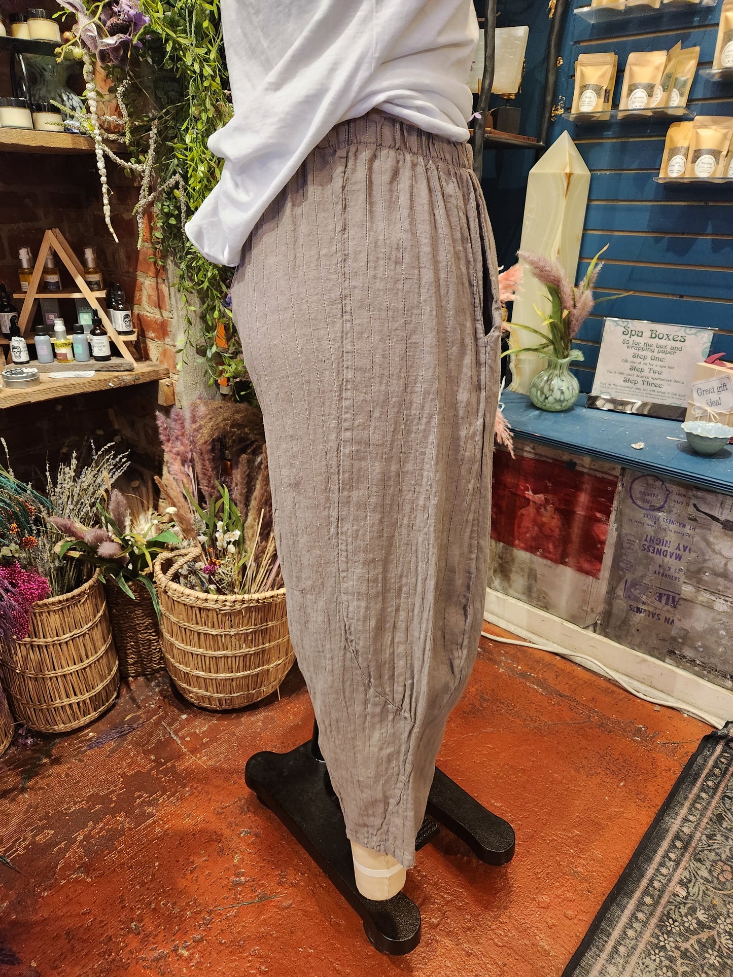 Linen Pinstripe Barrel Pants ( multiple colors available )