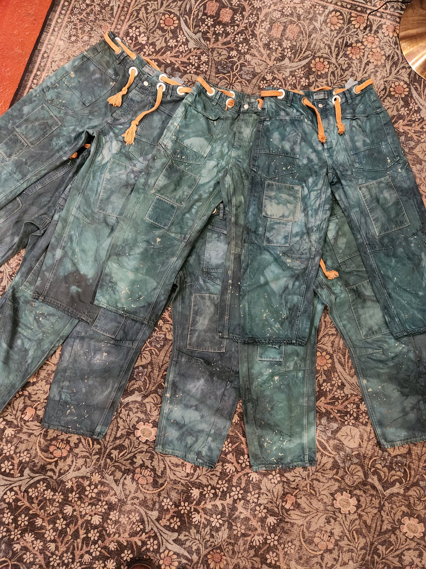 Hand Dyed Moxie Low Slung Drawstring Jeans - Teal