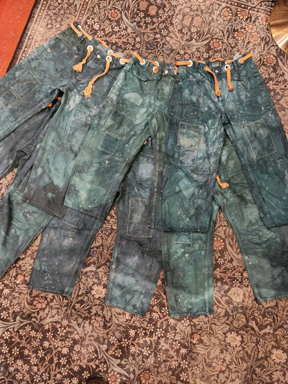 Hand Dyed Moxie Low Slung Drawstring Jeans - Teal