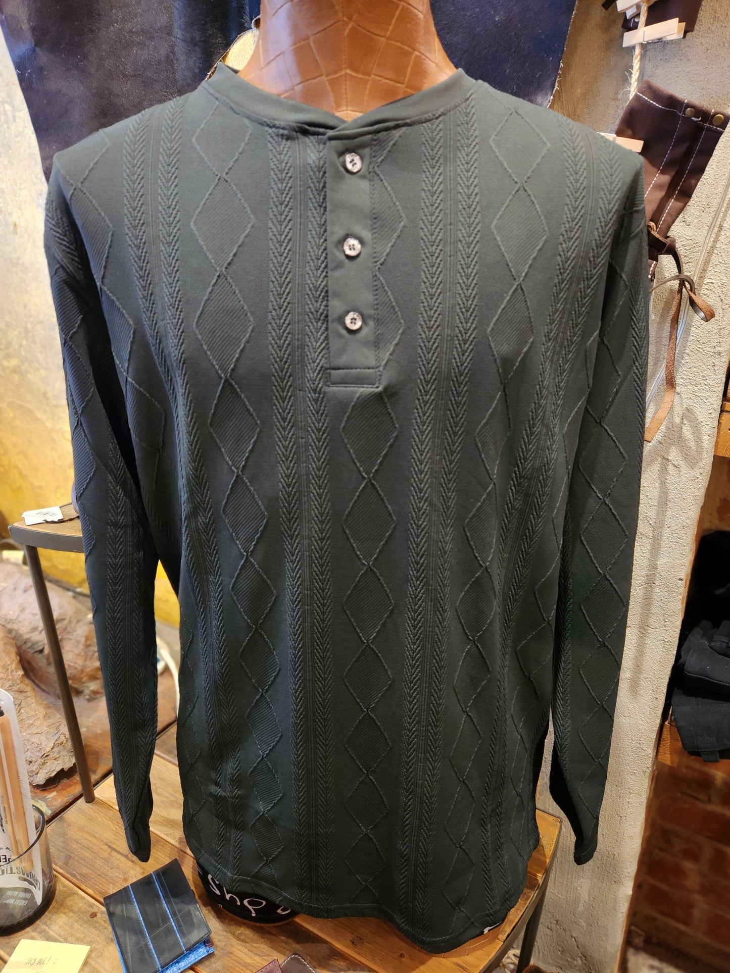 Mens Long Sleeve Henley ( charcoal)