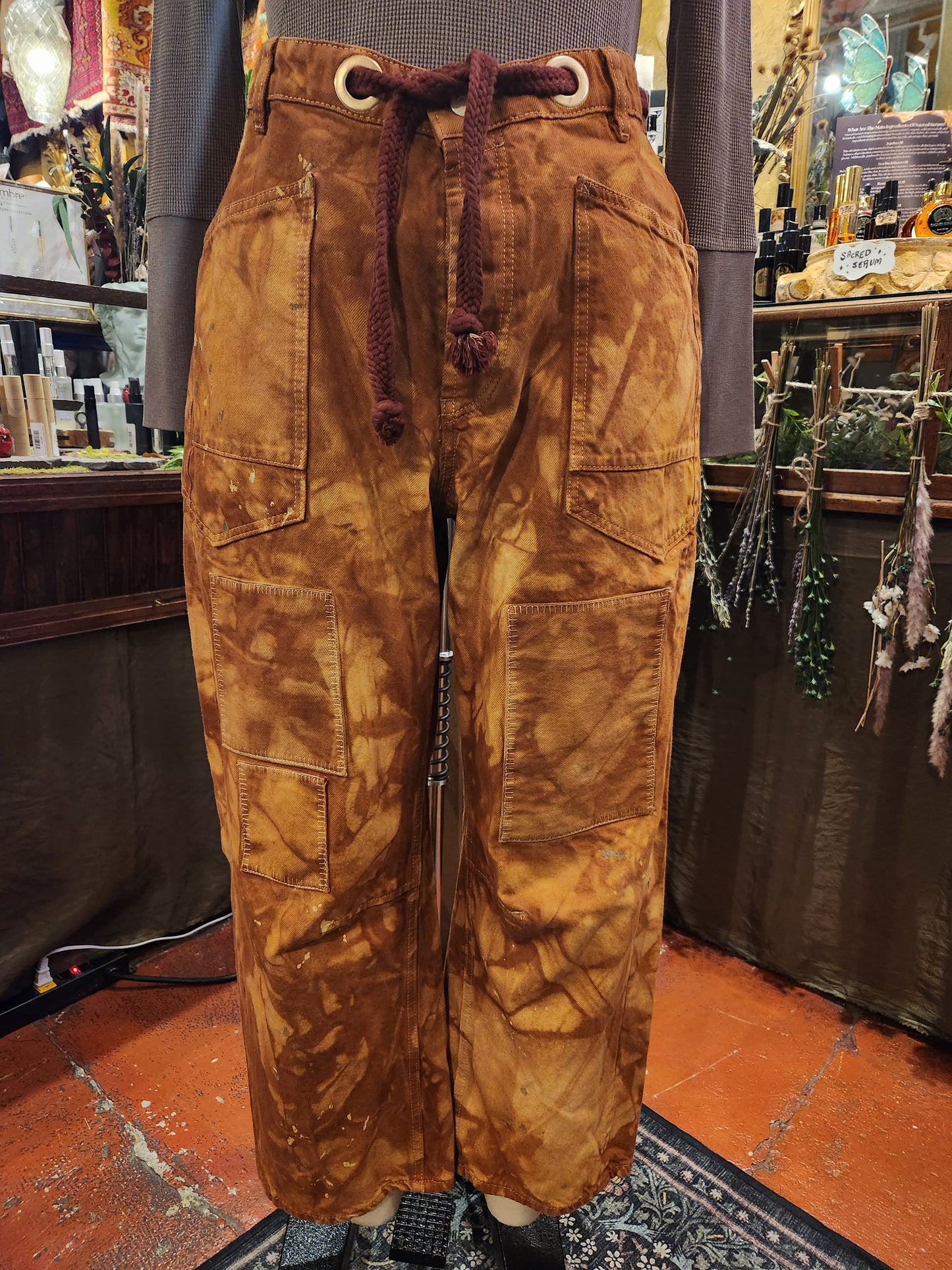 Hand Dyed Moxie Low Slung Drawstring Jeans - Marigold
