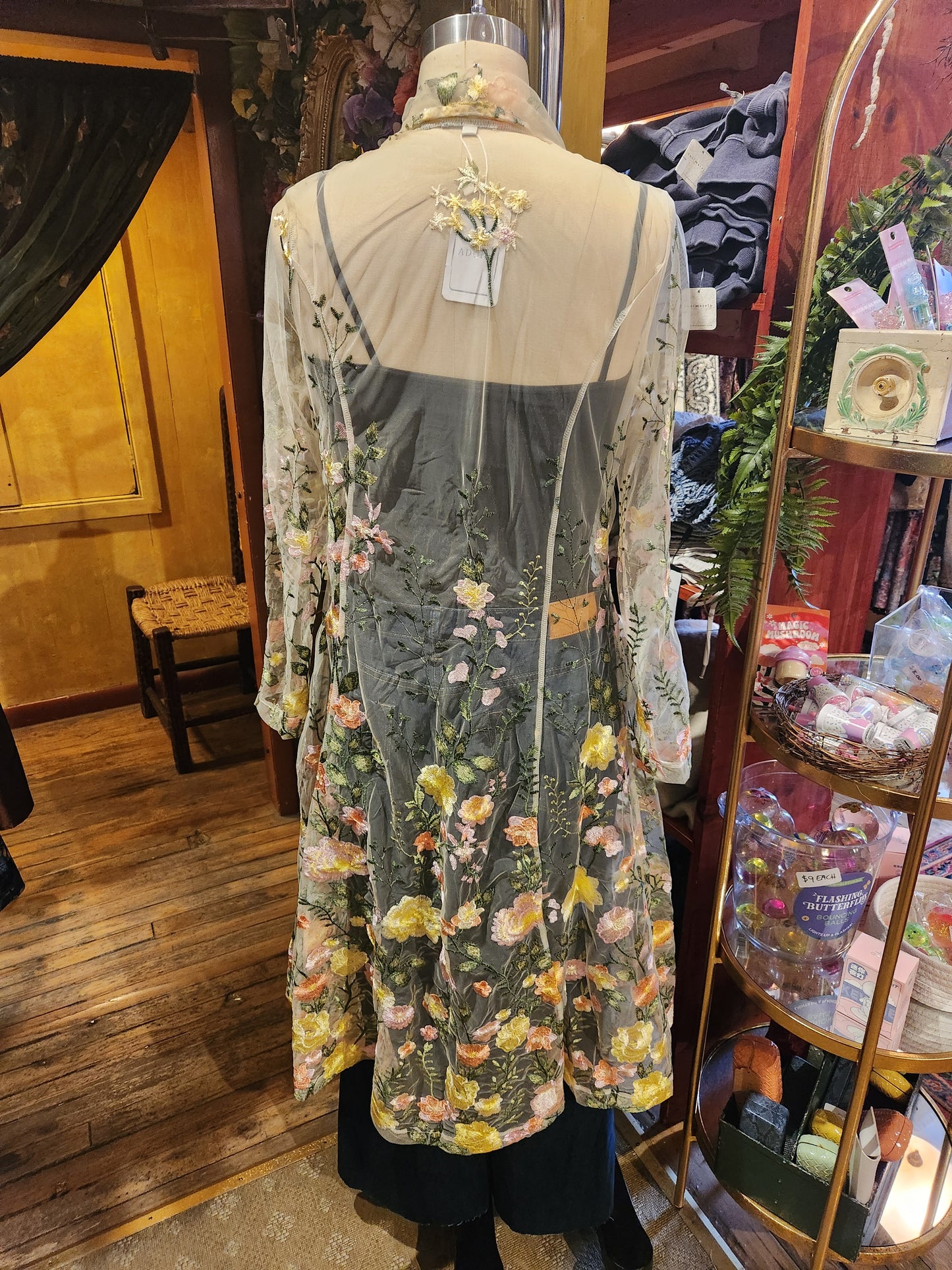 Embroidered Floral Mesh Duster - Multiple Colors