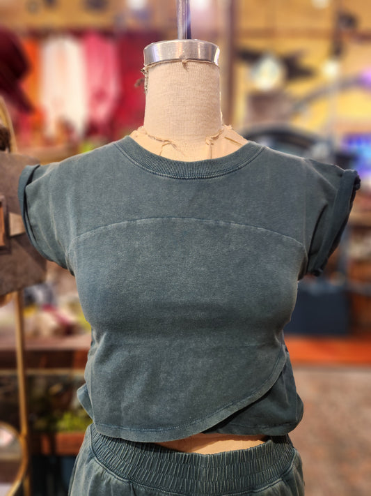 Short Sleeve Wrap Top ( Mineral Washed)
