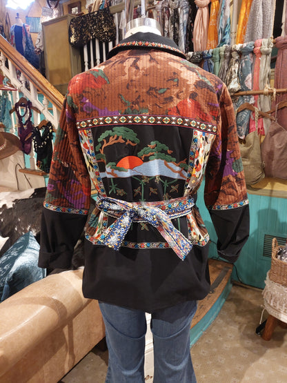 Belted Mixed Media Jacket - Black