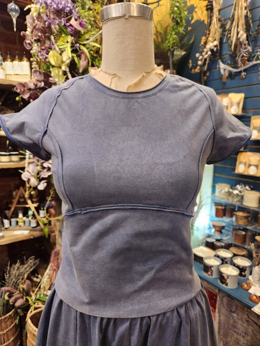 Mineral Washed Cropped T-shirt (Denim)