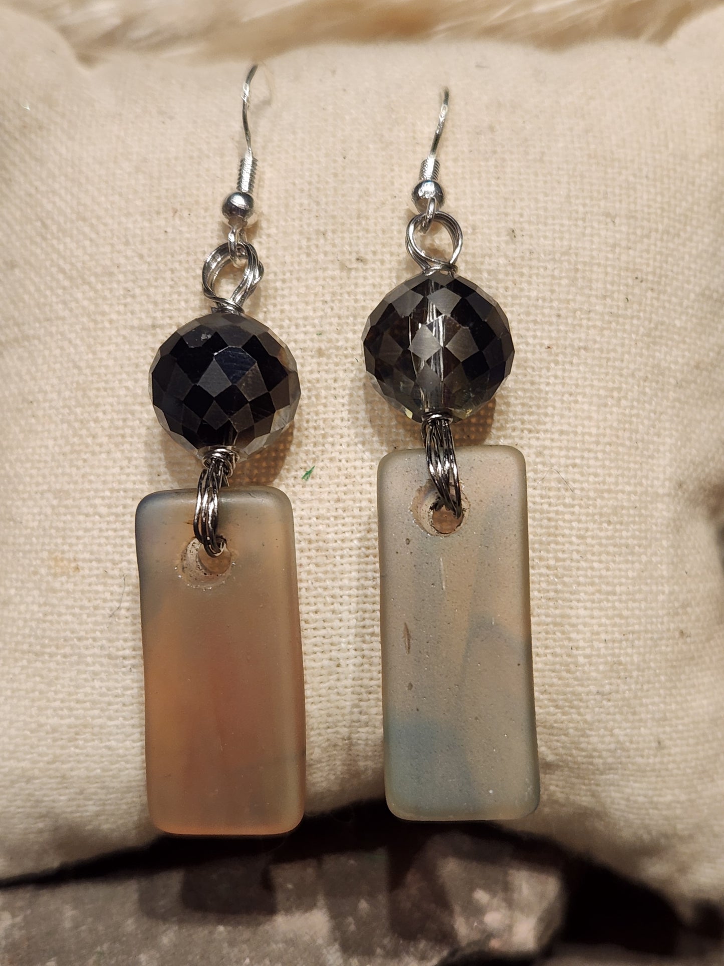 *KC-70 Rectangle SeaGlass Earrings ( Lt Orange/Smoke)