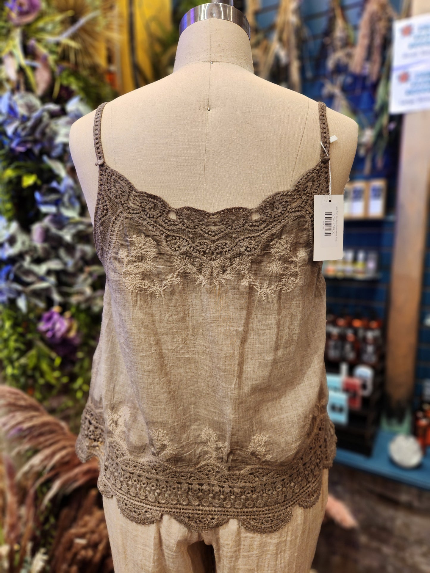 Lace Trim Camisole Stone Wash Tank