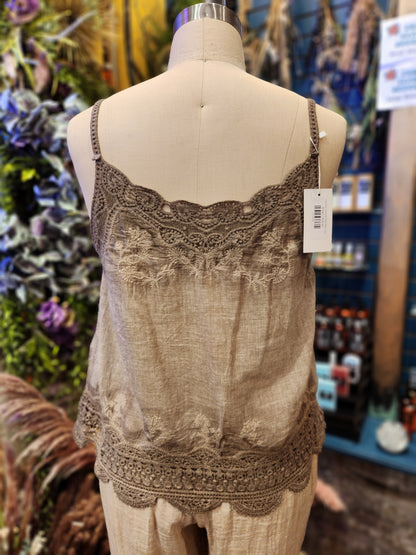 Lace Trim Camisole Stone Wash Tank