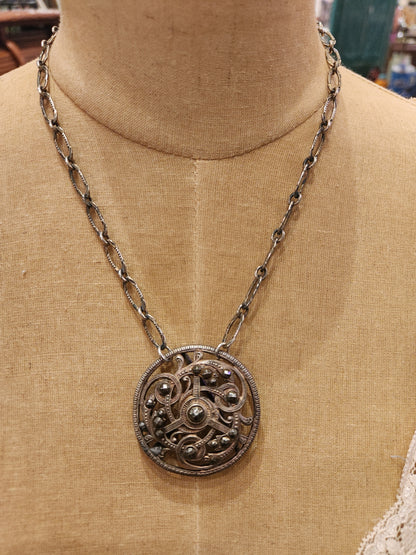 OOAK Vintage Sterling Plated Chain with Vintage Steel Cut Sash Belt