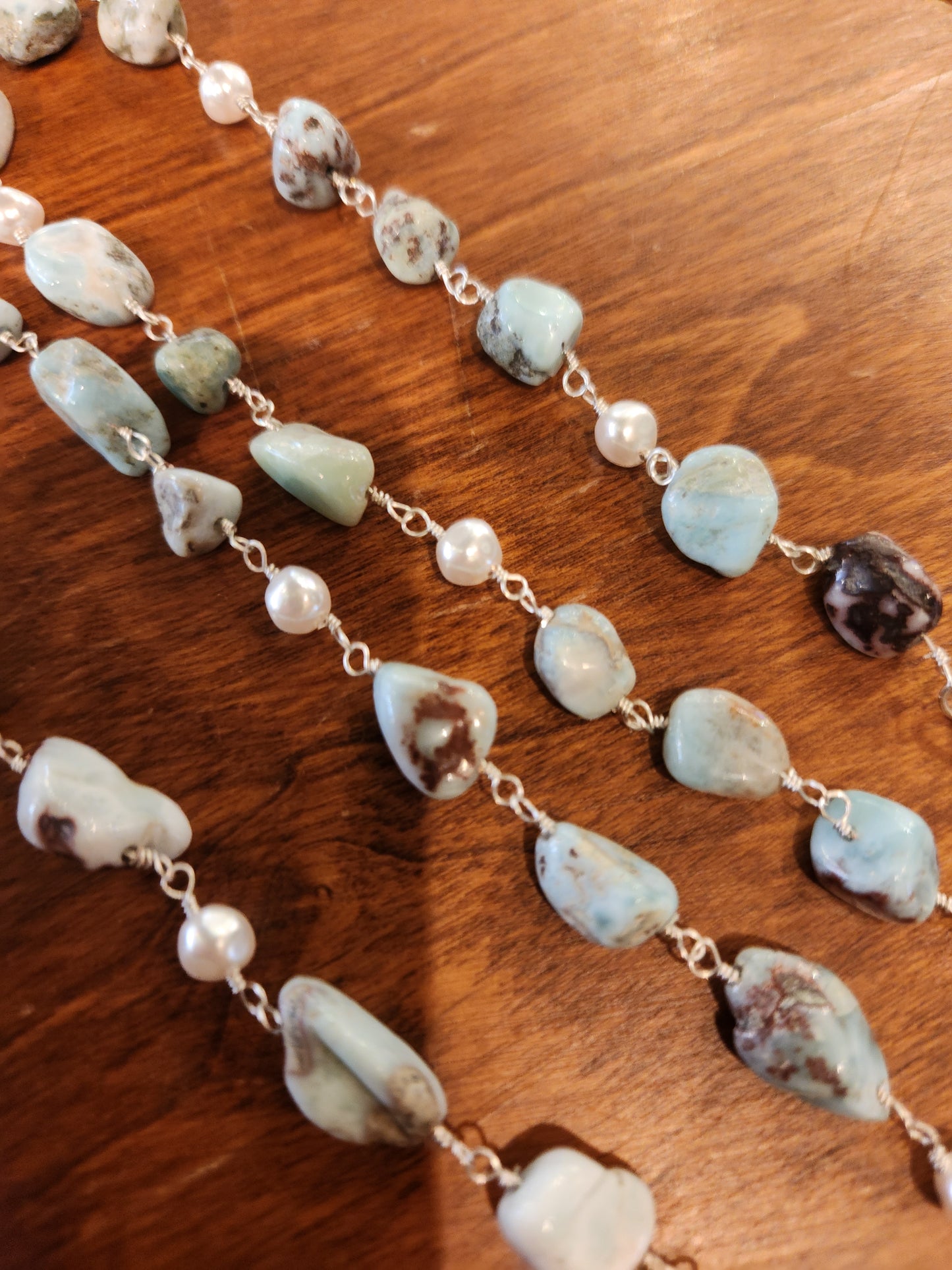 Turquoise Statement Pendant with Larimar Beaded Chain