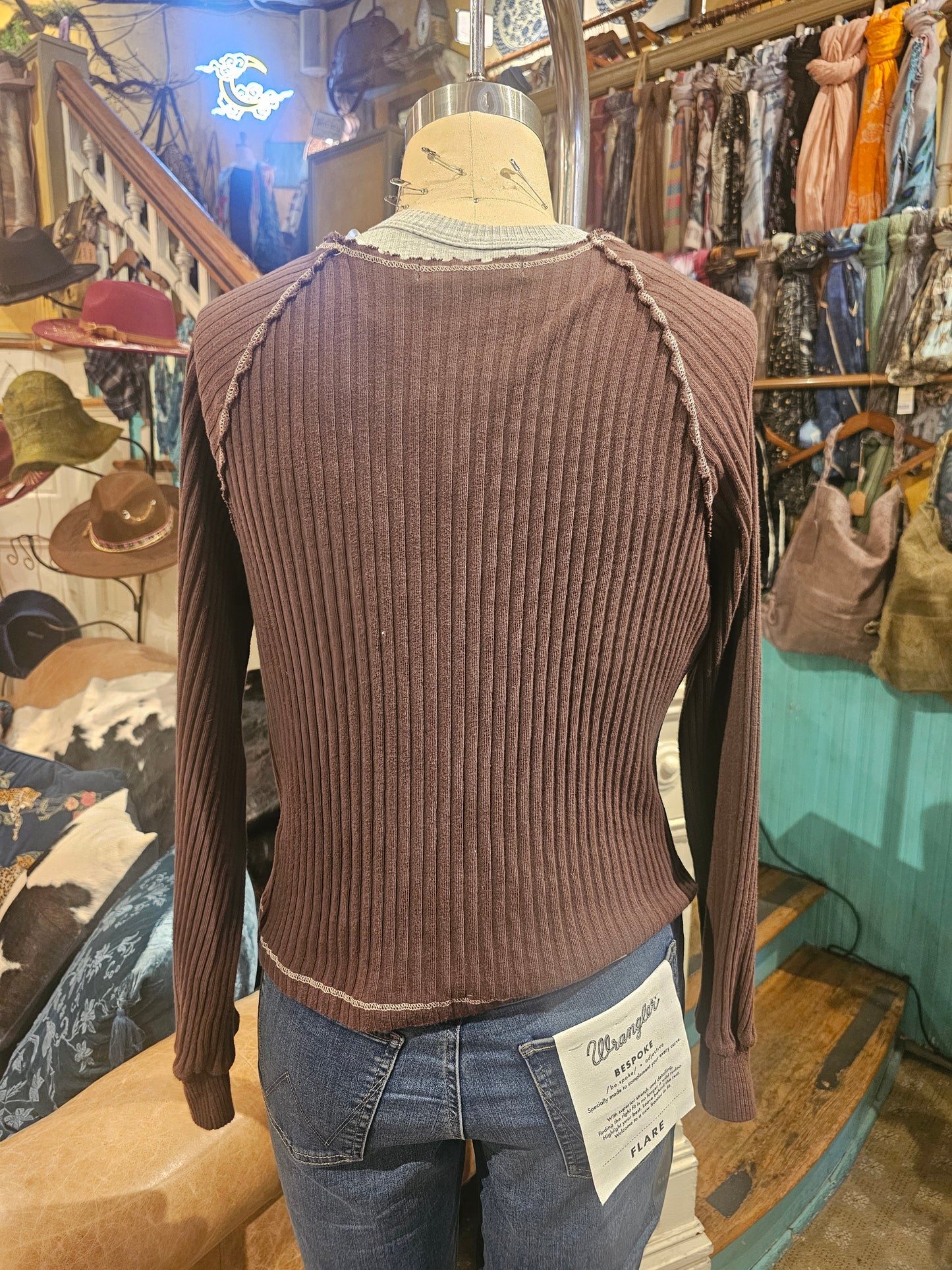 Homebody V-Neck Rib Long Sleeve - Dark Mocha