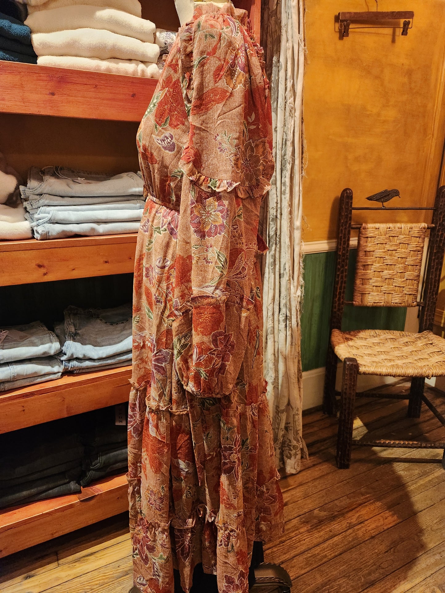 Chiffon Floral Tie Front Midi Dress - Dusty Pink