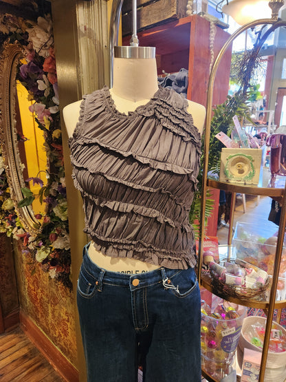 Pink Sands Smocked Asymmetrical Top - Chocolate