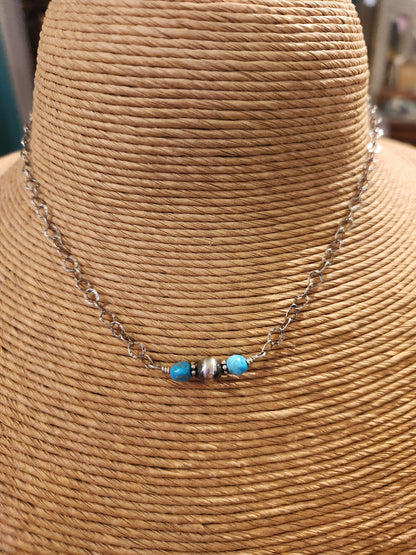 Turquoise & Navajo Bead Sterling Silver Necklace